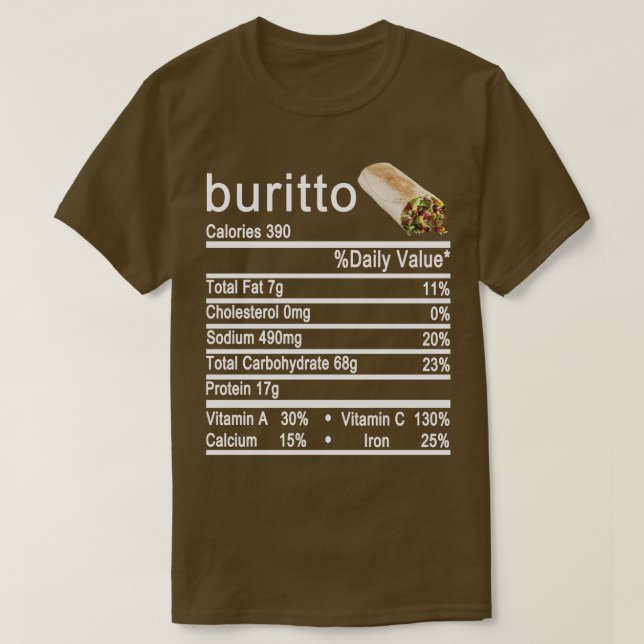 Camiseta rótulo de Fatos Nutricionais Buritto (Frente do Design)