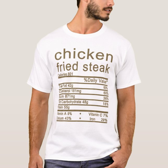 Camiseta Rótulo de Fatos Nutricionais de Bife Frito em Fran (Frente)