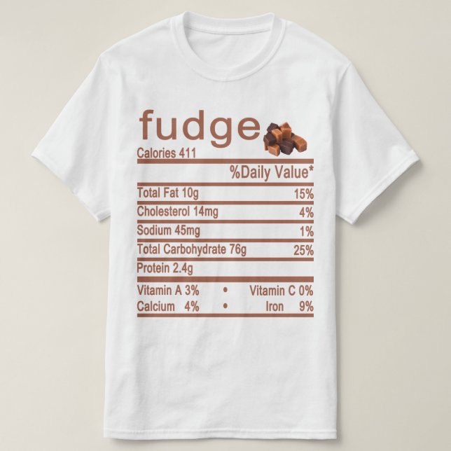 Camiseta rótulo de Fatos Nutricionais de Fudge (Frente do Design)