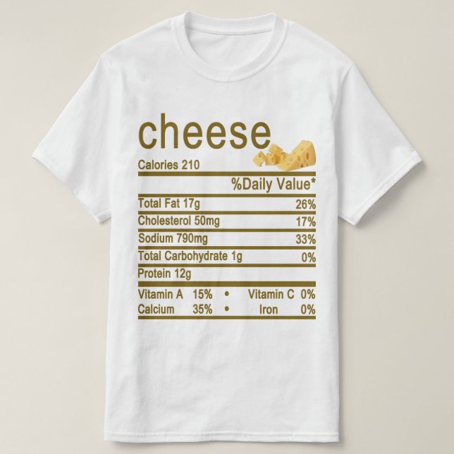 Camiseta rótulo de Fatos Nutricionais de Queijo (Frente do Design)