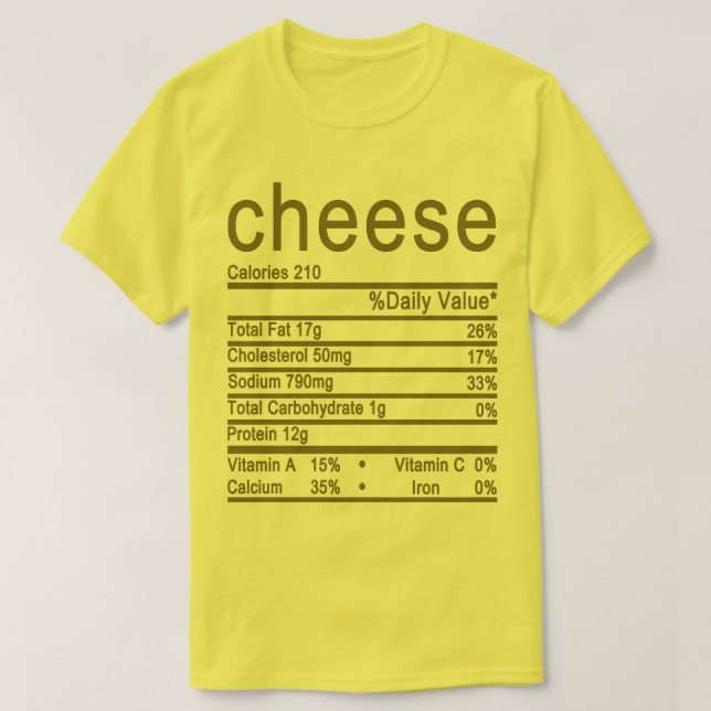 Camiseta rótulo de Fatos Nutricionais de Queijo (Frente do Design)