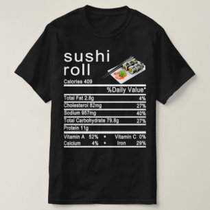 Camiseta rótulo de Fatos Nutricionais de rolo sushi