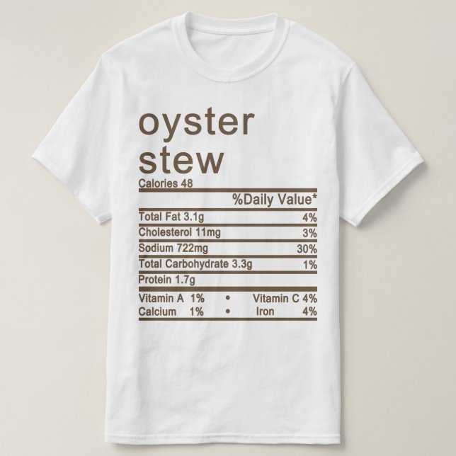 Camiseta rótulo de Fatos Nutricionais de Stew Stew (Frente do Design)