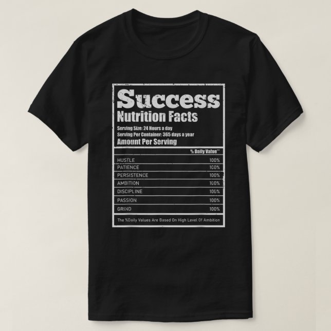Camiseta Rótulo de Fatos Nutricionais de Sucesso (Frente do Design)