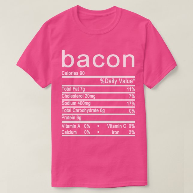 Camiseta Rótulo de Fatos Nutricionais do bacon (Frente do Design)