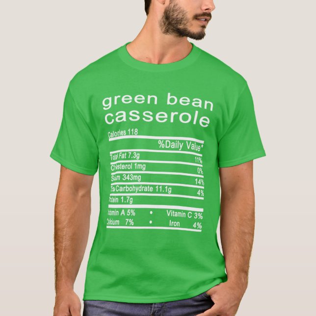 Camiseta Rótulo de Fatos Nutricionais em Casserole Verde Ob (Frente)