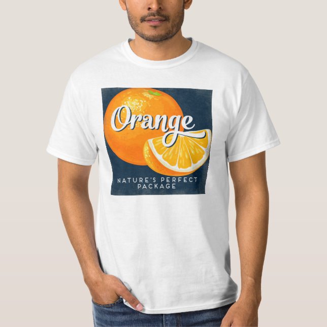 Camiseta Rótulo de Fruta de Imagem Laranja (Frente)