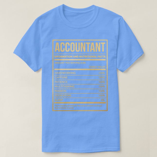 Camiseta Rótulo de Nutrição Contabilística Engraçado Contab (Frente do Design)