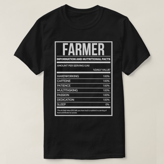 Camiseta Rótulo de Nutrição Engraçado para Agricultores par (Frente do Design)