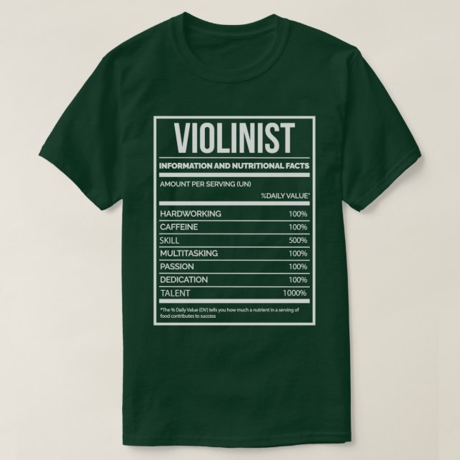 Camiseta Rótulo de Nutrição Violina Engraçado Violinista Vi (Frente do Design)