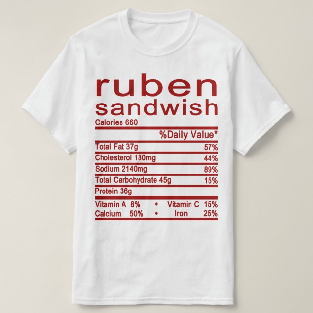 Camiseta rótulo dos Fatos Nutricionais de Rubor (Frente do Design)