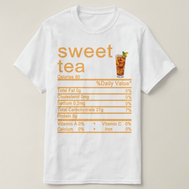 Camiseta rótulo dos fatos nutricionais do chá doce (Frente do Design)