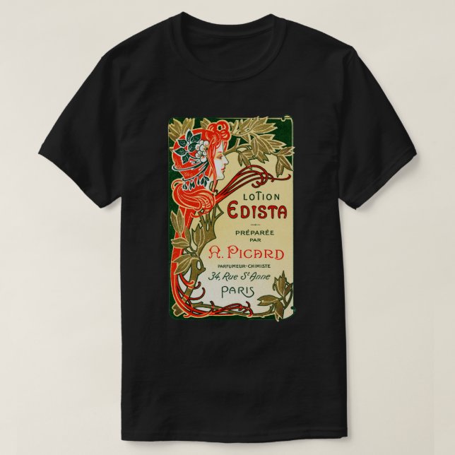 Camiseta Rótulo francês Art Nouveau de 1910 (Frente do Design)