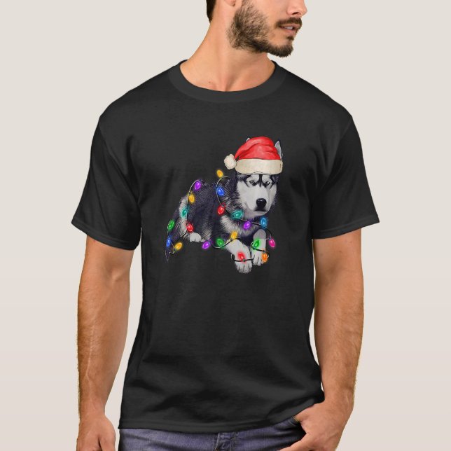 Camiseta Rouco Cachorro Santa Feliz Bela Árvore de Natal (Frente)