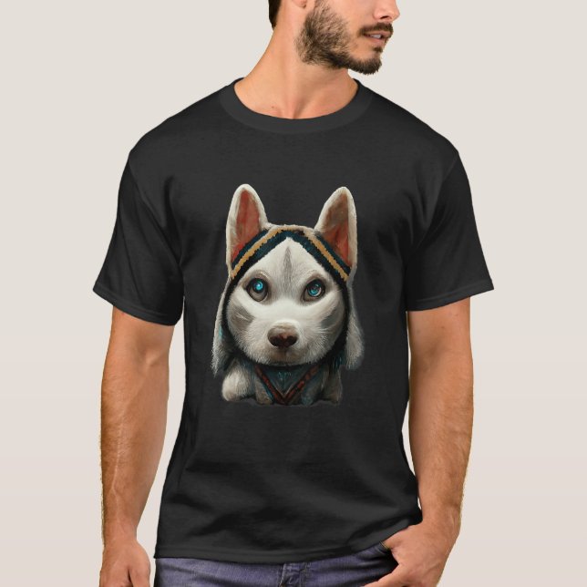 Camiseta Rouco De Bebê Bonito Face Com Cachorro Azul (Frente)