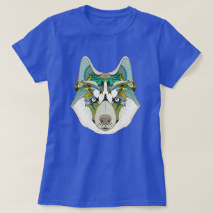 Camiseta Rouco de lobo embelezado de azul verde