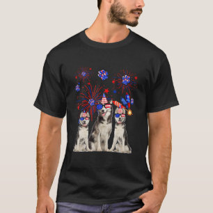 Camiseta Rouco Engraçado Cães Bandeira Americana Feliz 4º D