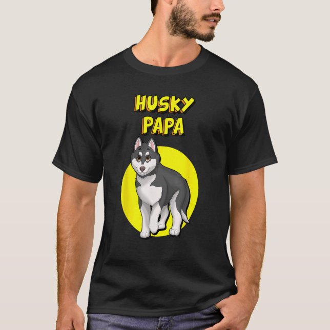 Camiseta Rouco Papá Negro e Branco Sibéria Husky Pai Irmão (Frente)