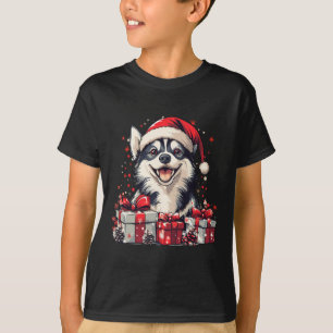 Camiseta Rouco Santa Hat Engraçado Natal Siberian Husky