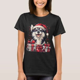 Camiseta Rouco Santa Hat Engraçado Natal Siberian Husky