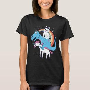Camiseta Rouco Unicorn Rex Siberian Husky Dinossaur Riding