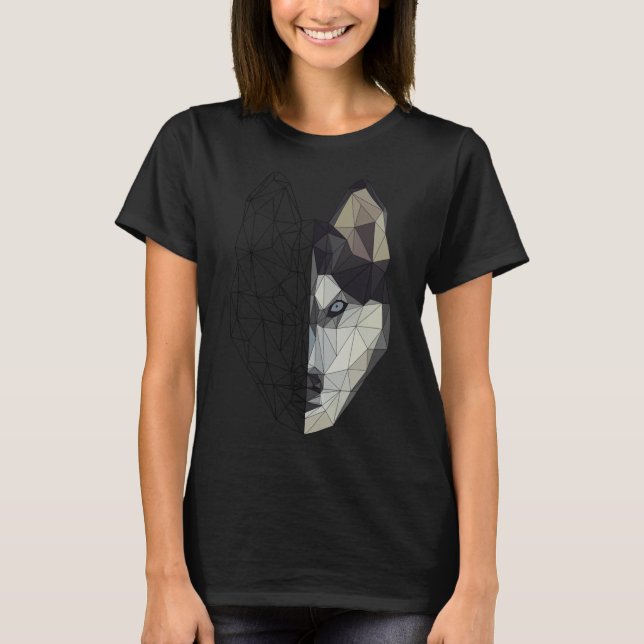 Camiseta Rouco Wolf Dog Puppy Animal Low Poly Geométrico (Frente)
