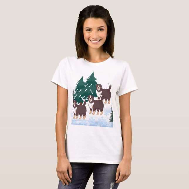 Camiseta Roucos marrons em neve e inverno (Frente Completa)