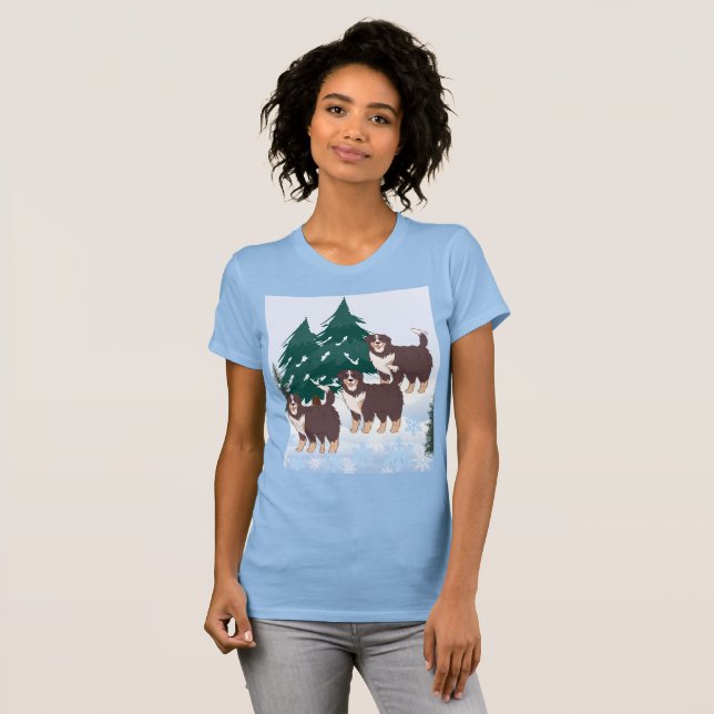 Camiseta Roucos marrons em neve e inverno (Frente Completa)