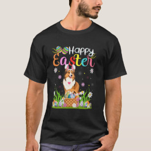 Camiseta Rough Collie Cão Feliz Páscoa Caça ao Ovo Coelho O