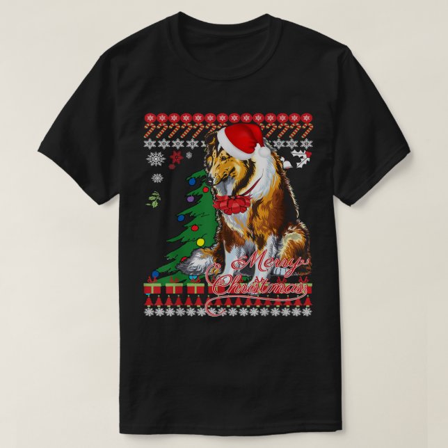 Camiseta Rough Collie Christmas Sweater (Frente do Design)