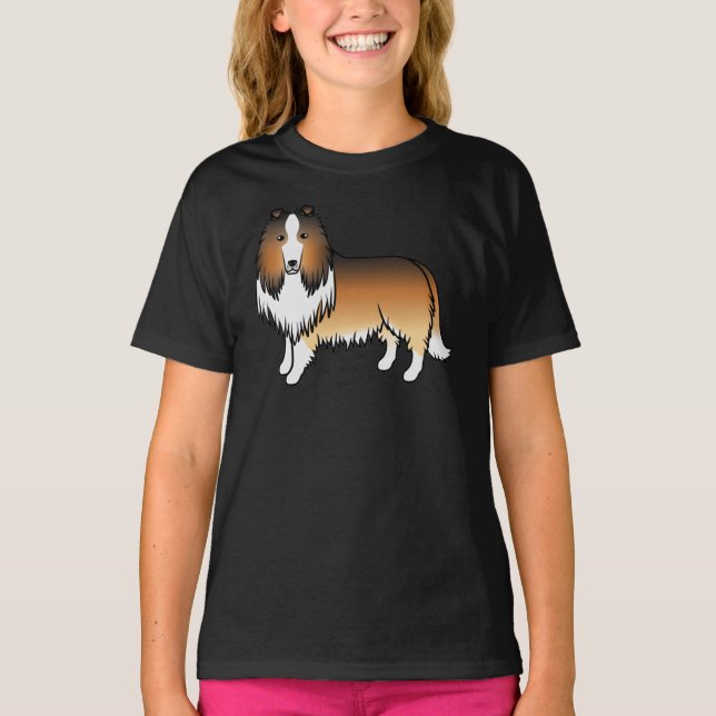 Camiseta Rough Collie de Pelo Preto Fofo Cachorro de Desenh (Frente)