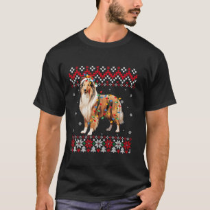 Camiseta Rough Collie Dog Santa Hat Men Mulheres Feias Chri