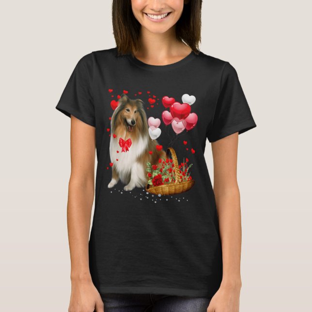 Camiseta Rough Collie Heart Balloon Happy Valentine Day Dog (Frente)