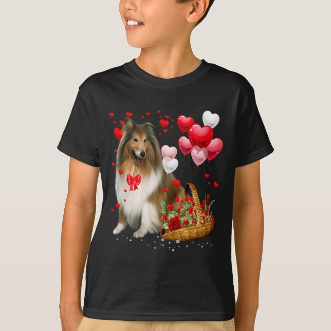 Camiseta Rough Collie Heart Balloon Happy Valentine Day Dog (Frente)