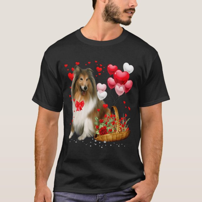 Camiseta Rough Collie Heart Balloon Happy Valentine Day Dog (Frente)