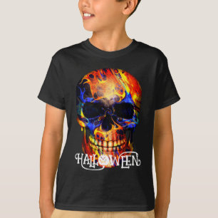 CAMISETA ROUPA COLORIDA DE ABÓBORA DE CRÂNIO E ESQUELETO PA