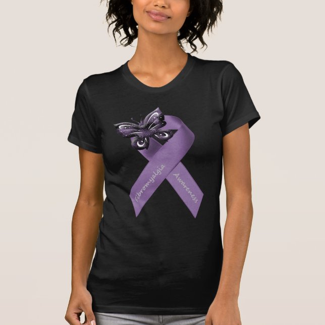 Camiseta Roupa da fita da borboleta da fibromialgia (Frente)