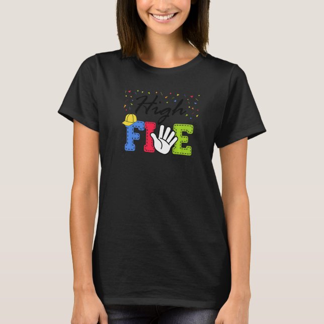 Camiseta Roupa de Aniversário Cinco High Five (Frente)