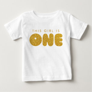 Camiseta Roupa de Aniversário de Menina Bebê Dourada Um