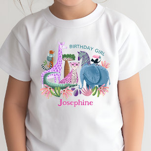 Camiseta roupa de aniversário de menina com animais da selv