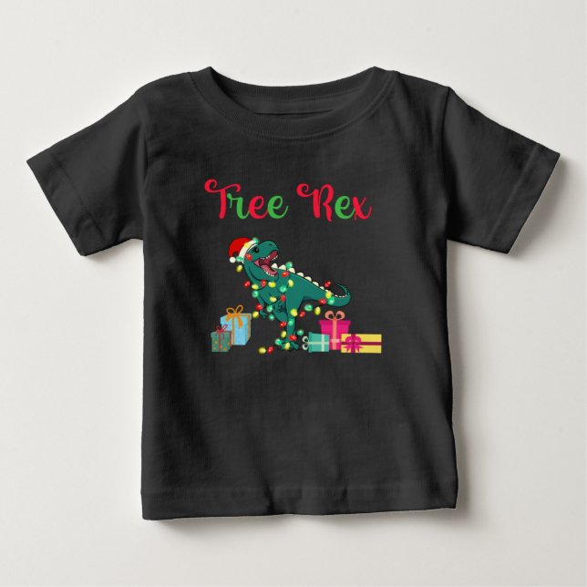 Camiseta roupa de bebê rex de natal rex de árvore (Frente)