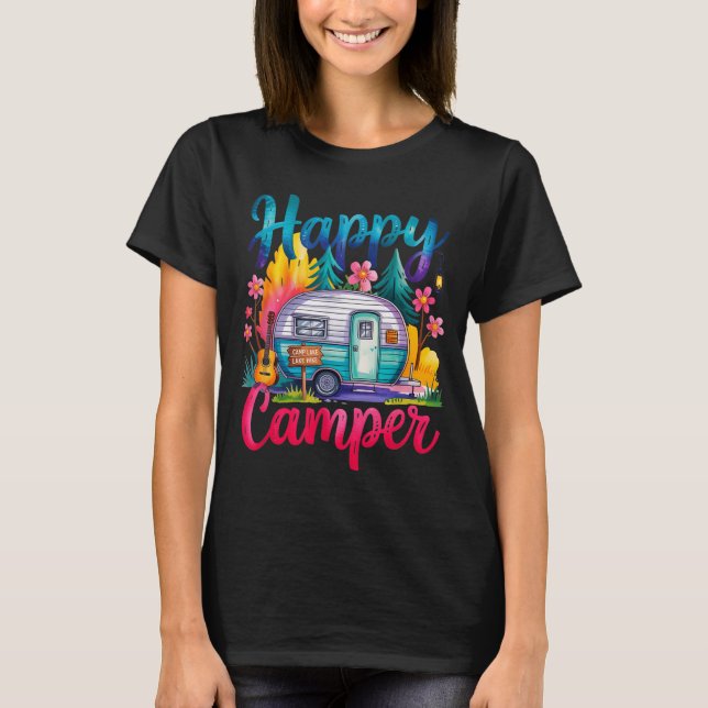 Camiseta Roupa de camping divertida e feliz para trailer de (Frente)