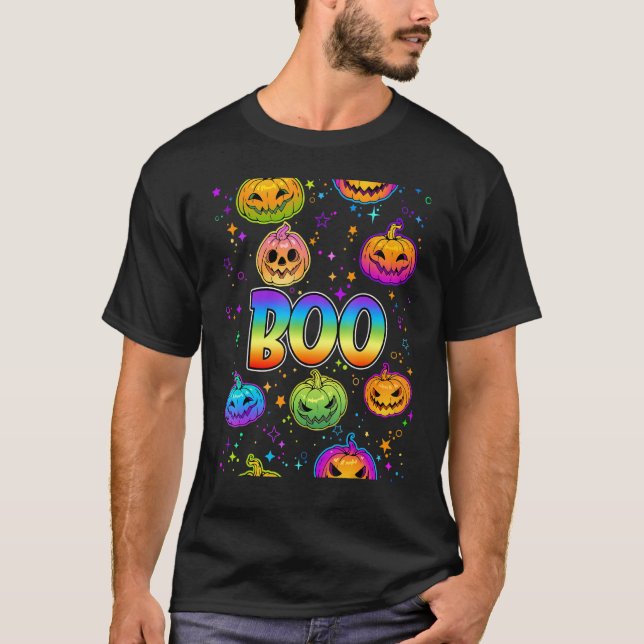 Camiseta Roupa de carnaval de abóbora Boo Halloween 1 (Frente)