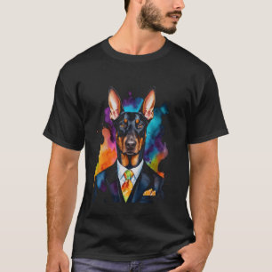 Camiseta Roupa de Doberman Cachorro Colorido Divertido Arte