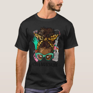 Camiseta Roupa de enfermeira CNA Life Leopard Coque Cabelo