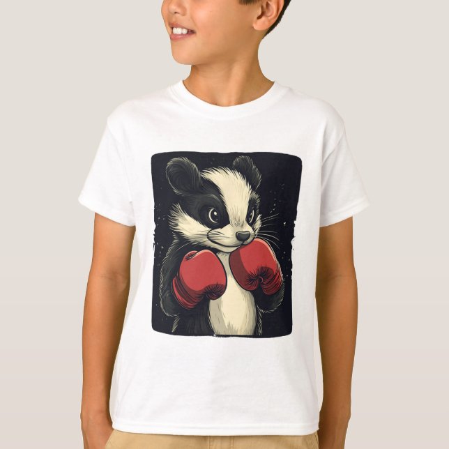Camiseta Roupa de Gambá Engraçado com Luvas de Boxe (Frente)