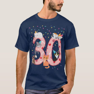 Camiseta roupa de gato bonitinha de aniversário de 30 anos