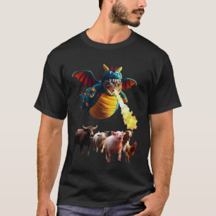 Camiseta Roupa de Gato Dragão Engraçado de Respirar Fogo Ga
