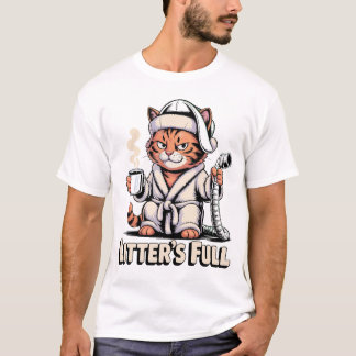 Camiseta Roupa de Gato Mal-Humorado com Caixa de Areia Chei