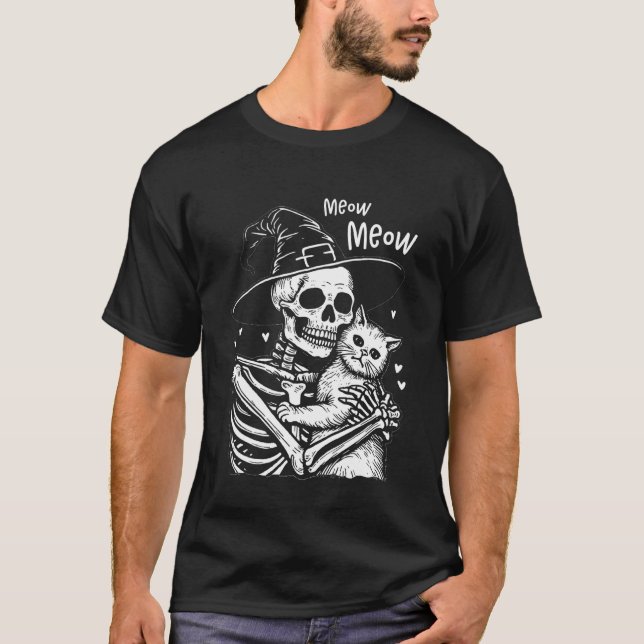 Camiseta Roupa de Halloween de Gato Preto Fofo com Pele de  (Frente)